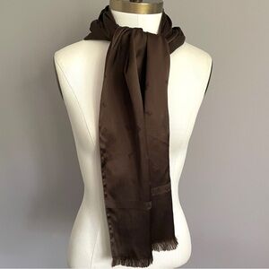 Vintage Chocolate Brown Fringed Satin Rectangular Opera Scarf